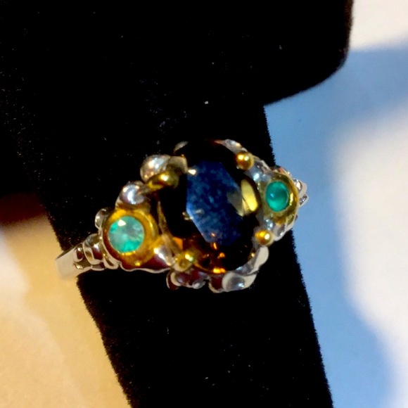 Atlanta Gem and Mineral Show Jewelry - Genuine Mysterious Smokey Quartz & Emerald Ring